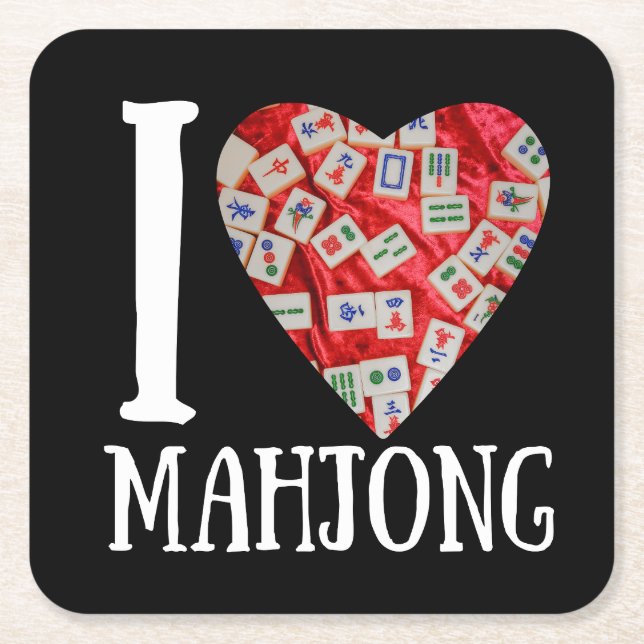 I love mahjong | Funny mahjong Square Paper Coaster (Front)