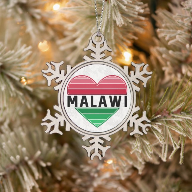 I Love Malawi, Malawian Heart Snowflake Pewter Christmas Ornament (Tree)