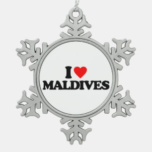 I LOVE MALDIVES SNOWFLAKE PEWTER CHRISTMAS ORNAMENT