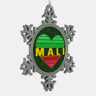 I Love Mali, Malian Heart Snowflake Pewter Christmas Ornament