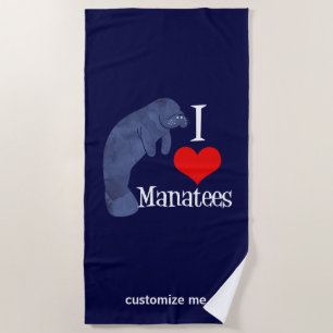 I Love Manatees Beach Towel