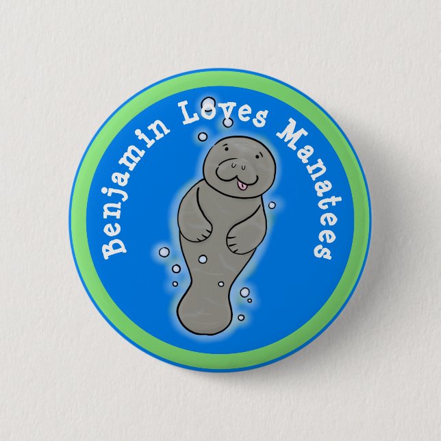 I love manatees cute cartoon illustration 6 cm round badge (Front)