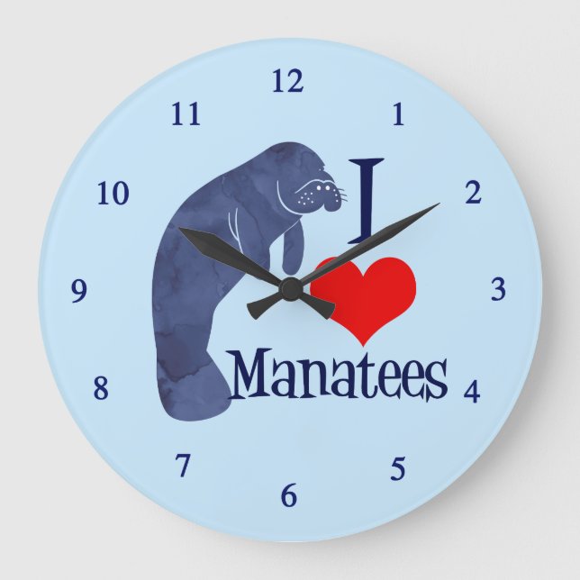 I Love Manatees Large Clock (Front)
