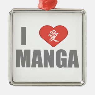 I Love Manga Metal Ornament