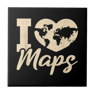 I Love Maps, Geography Ceramic Tile