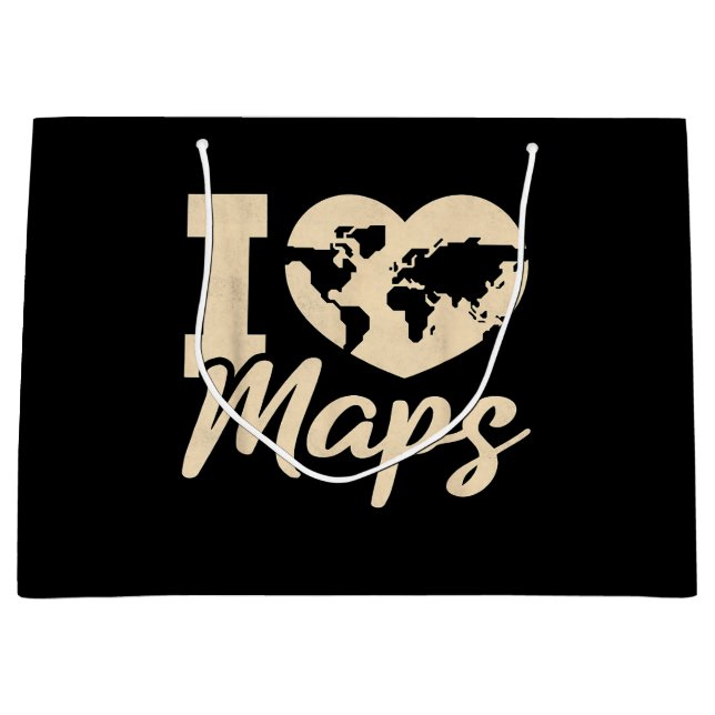 I Love Maps, Geography Large Gift Bag (Front)
