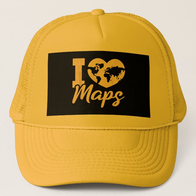 I Love Maps, Geography Trucker Hat (Front)