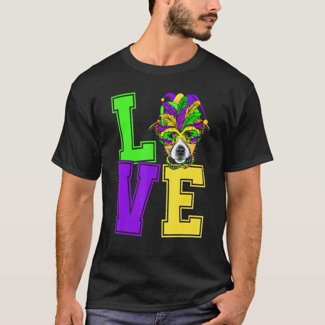 I Love Mardi Gras Costume Jack Russell Terrier Dog T-Shirt (Front)