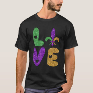 I Love Mardi Gras Crawfish Jester Beads Funny Mard T-Shirt