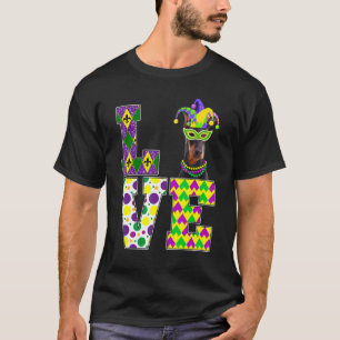 I Love Mardi Gras Doberman Dog  Mask Festival T-Shirt