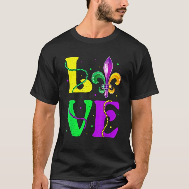 I Love Mardi Gras Fleur De Lis Fat Tuesday Carniva T-Shirt (Front)