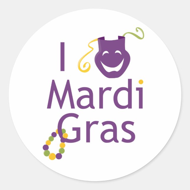 I Love Mardi Gras Parade Classic Round Sticker (Front)