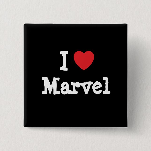 I love Marvel heart T-Shirt 15 Cm Square Badge (Front)
