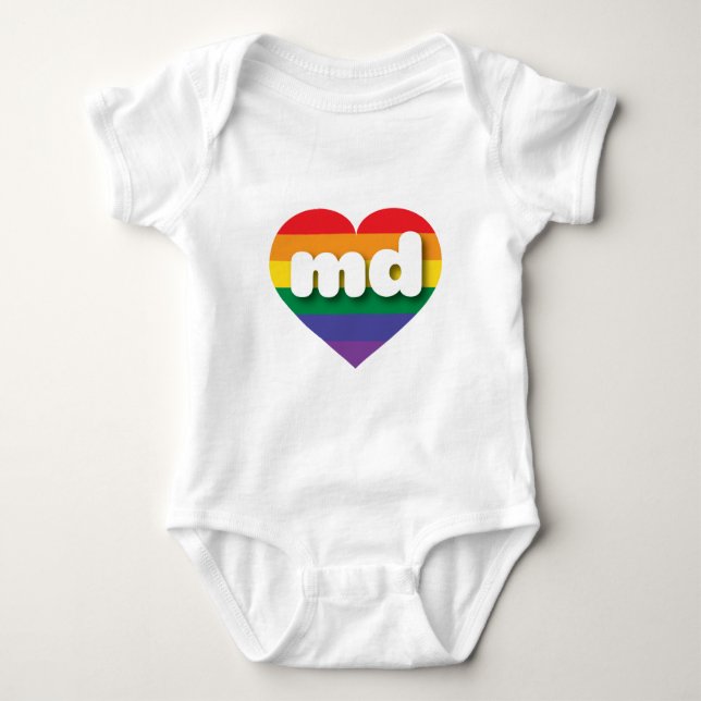 I Love Maryland Rainbow Heart Baby Bodysuit (Front)