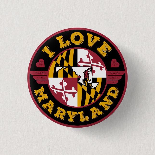I Love Maryland State Flag and Map 3 Cm Round Badge (Front)