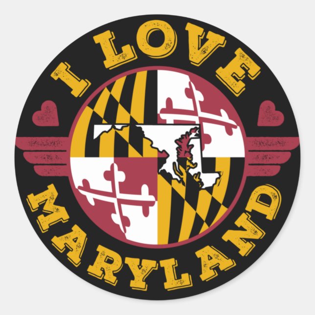 I Love Maryland State Flag and Map Classic Round Sticker (Front)
