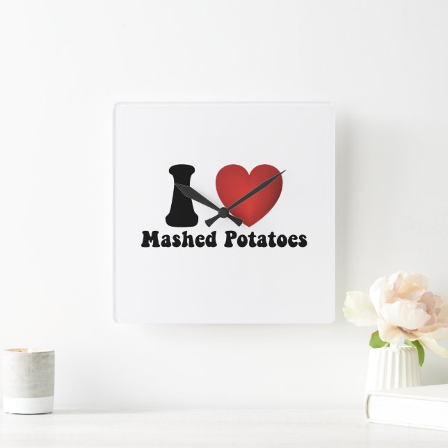 I Love Mashed Potatoes Thanksgiving Dinner Gift Square Wall Clock (Home)