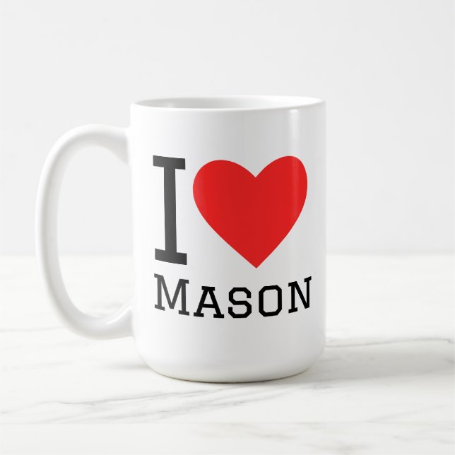 I love Mason Sticker Coffee Mug (Left)