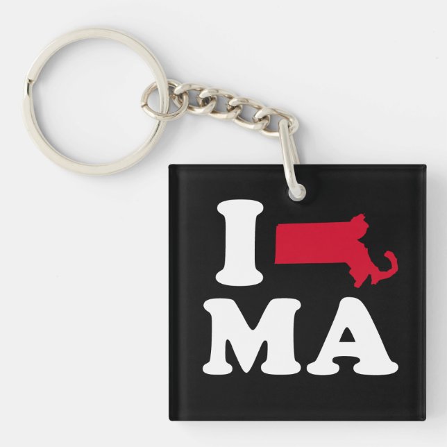 I LOVE MASSACHUSETTS - CLASSIC - Map Design -.png Key Ring (Front)