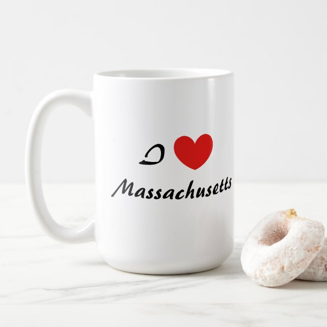 I Love Massachusetts Heart Typography Coffee Mug (With Donut)
