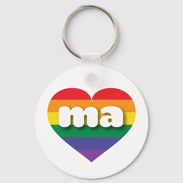 I Love Massachusetts Rainbow Heart Key Ring (Front)