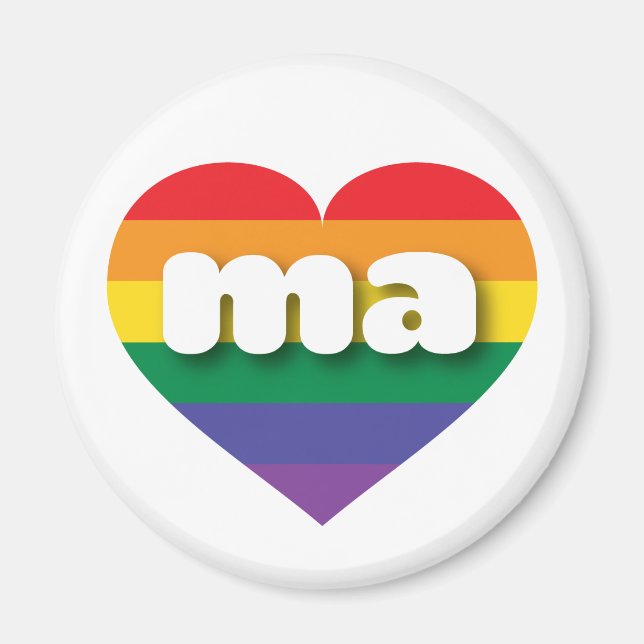 I Love Massachusetts Rainbow Heart Magnet (Front)