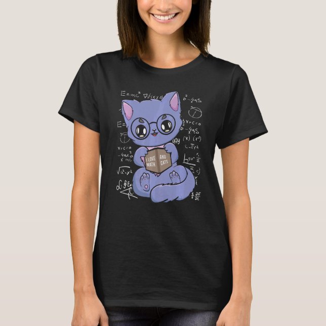 I Love Math And Cats Black Cat Feline Mathematics  T-Shirt (Front)