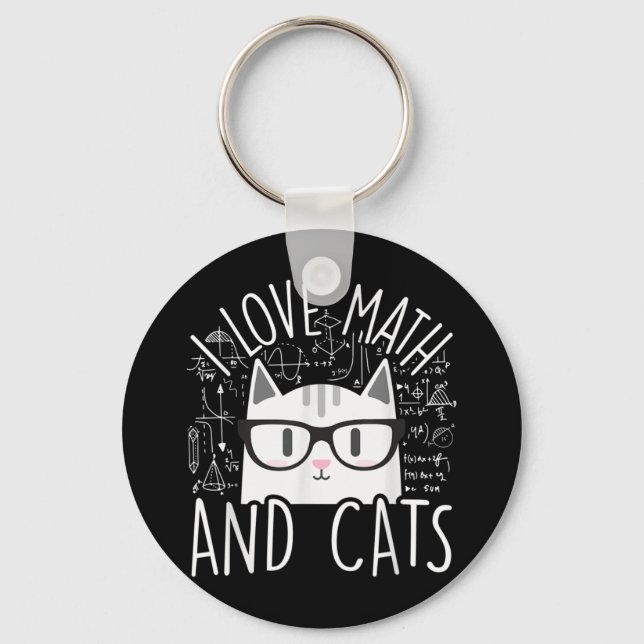 I Love Math And Cats Cute Kitty Cat Key Ring (Front)