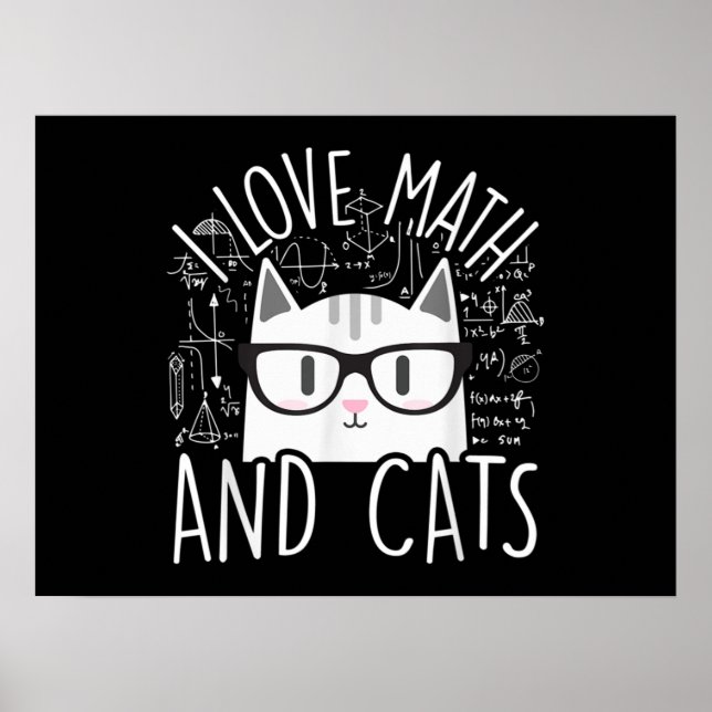 I Love Math And Cats Cute Kitty Cat Poster (Front)