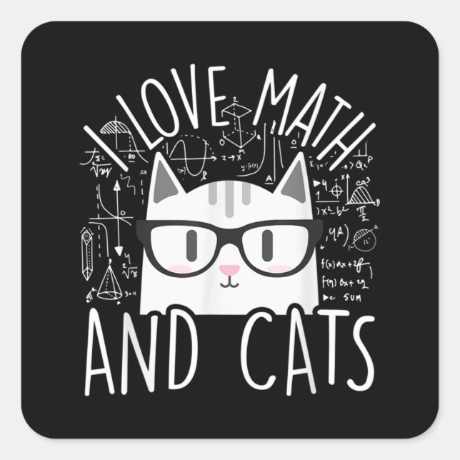 I Love Math And Cats Cute Kitty Cat Square Sticker (Front)