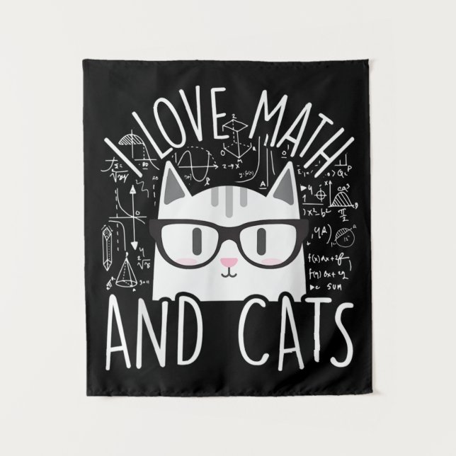 I Love Math And Cats Cute Kitty Cat Tapestry (Front)