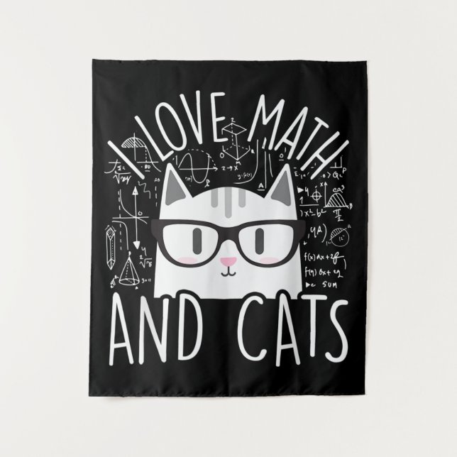 I Love Math And Cats Cute Kitty Cat Tapestry (Front)