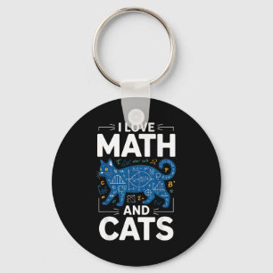 I Love Math And Cats Funny Teacher Student Kitten Key Ring