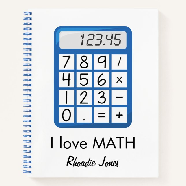 I love Math blue and white Notebook (Front)