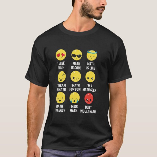 I Love Math Emoji Emoticons, Teacher Mathletes Gra T-Shirt (Front)