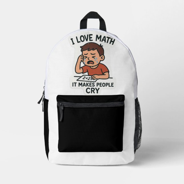 I Love Math – Funny Cartoon Sticker Printed Backpack (Front)
