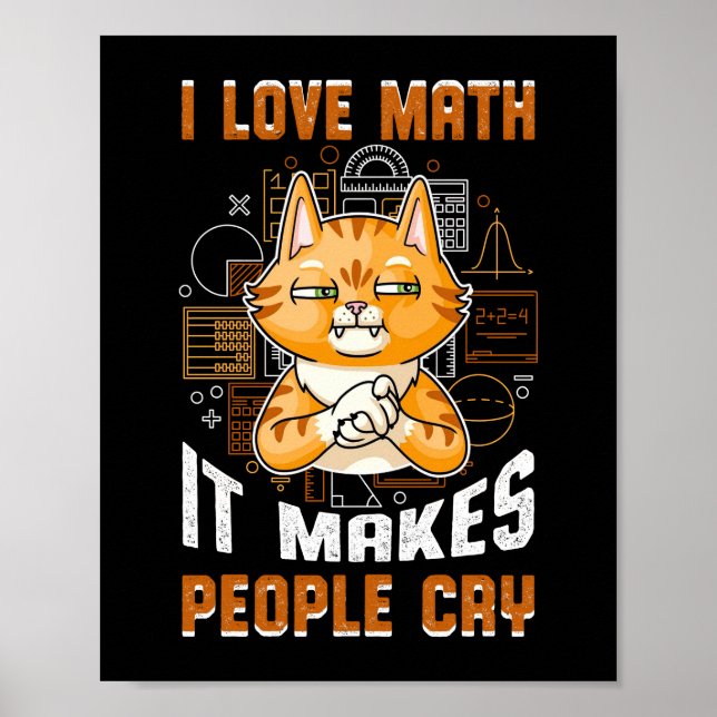 I Love Math It Makes People Cry Cat, Math Teacher Poster (Front)