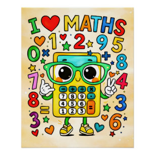 I Love Maths Cute Calculator Design Poster