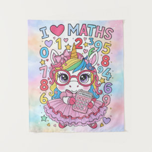 I Love Maths Cute Unicorn Calculator Poster for Ki Tapestry