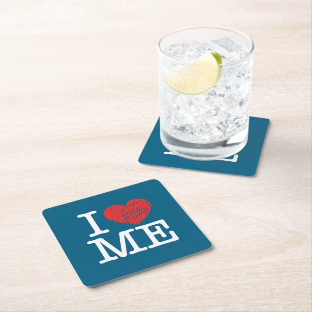 I love me square paper coaster (Insitu)
