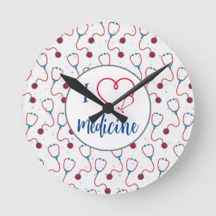"I love medicine" stethoscope medical doctor gift Round Clock