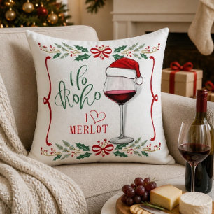 I Love Merlot Christmas Pillow