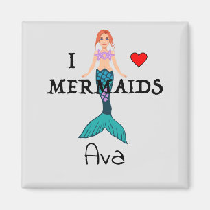 I Love Mermaids Design - Square Magnet