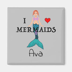 I Love Mermaids Design - Square Magnet