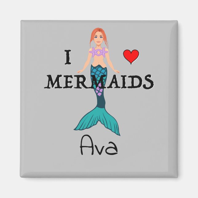 I Love Mermaids Design - Square Magnet (Front)