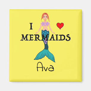 I Love Mermaids Design - Square Magnet