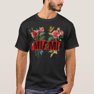 I Love Miami Cool Floral Miami Beach Illustration T-Shirt