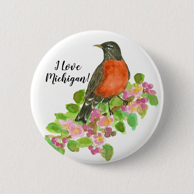 I Love Michigan American Robin 6 Cm Round Badge (Front)