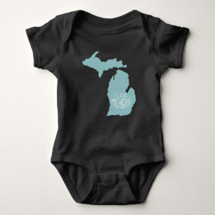 I Love Michigan Blue Grey Baby Bodysuit