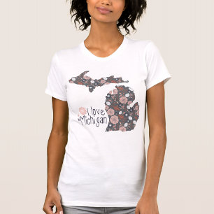 I Love Michigan With Floral Fill T-Shirt
